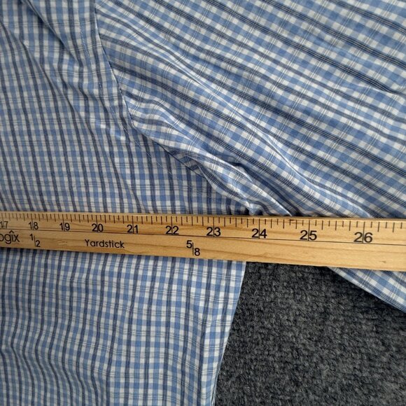 David Donahue Long Sleeve 17 34/35 Blue Check Trim Button Up Shirt Men Cotton - Picture 6 of 11